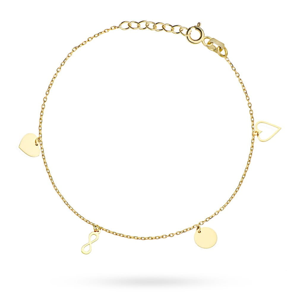 Bransoletka z elementami serce pełne, nieskończoność, kółko pełne, serce kontur