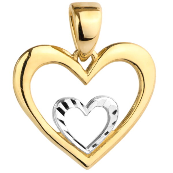 Zawieszka złote serce z serduszkiem diamentowanym z białego złota w środku