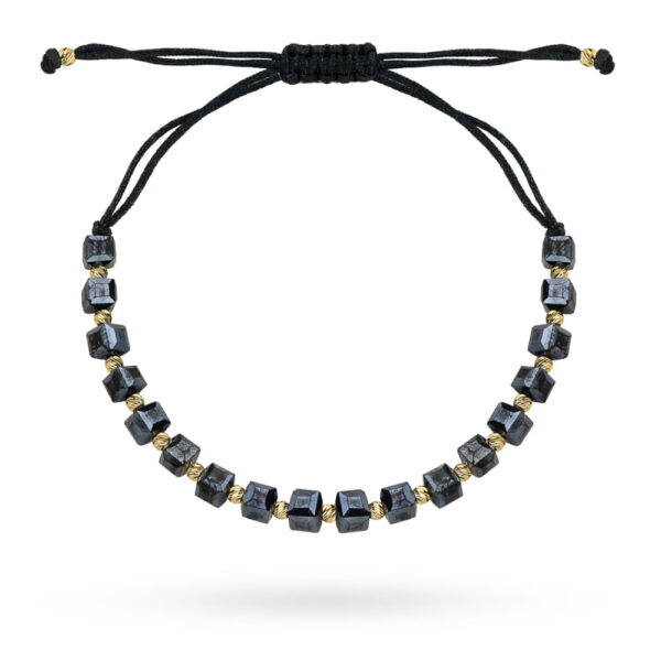 Bransoletka z grafitowymi kamieniami holo na czarnym sznurku