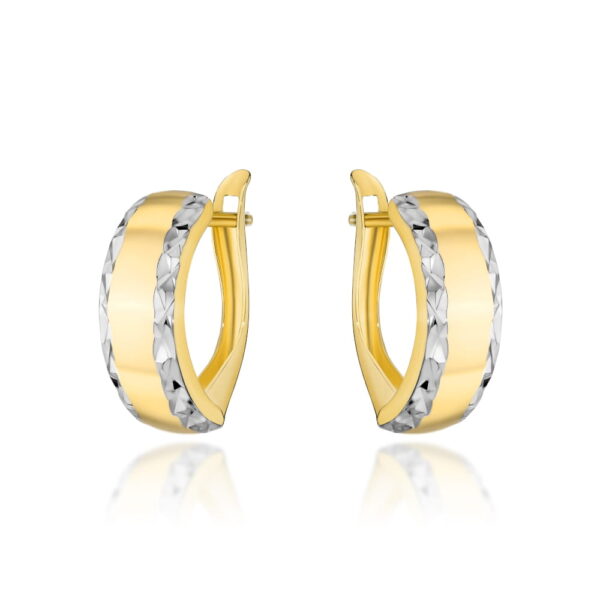 Kolczyki złote zaokrąglone z diamentowaniem w dwóch kolorach złota