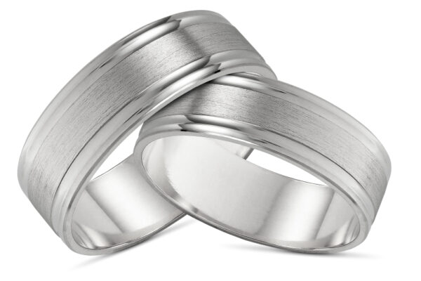Obrączki srebrne satynowe z polerowanymi prążkami