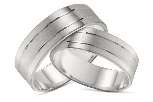 Obrączki srebrne z satynowym środkiem i dwoma polerowanymi rowkami