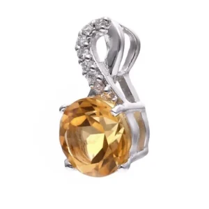 Srebrna zawieszka z okrągłym cytrynem i diamentami