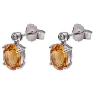 Srebrne kolczyki z owalnym cytrynem i diamentem