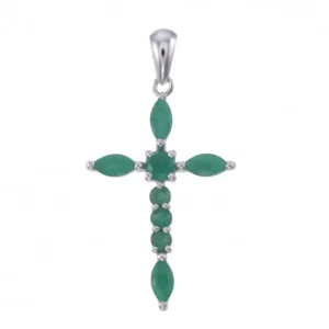 Srebrny krzyżyk ze szmaragdami