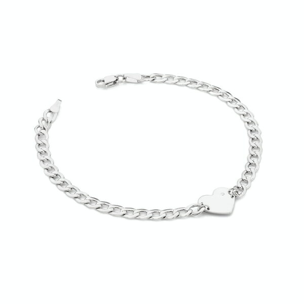 Bransoletka z sercem z białego złota 585 i diamentem 0.005ct