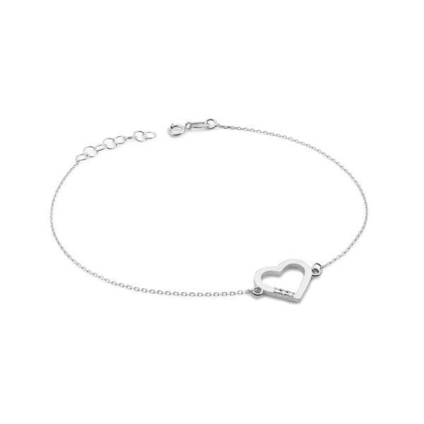 Bransoletka serce z białego złota 585 z diamentami 0.015ct