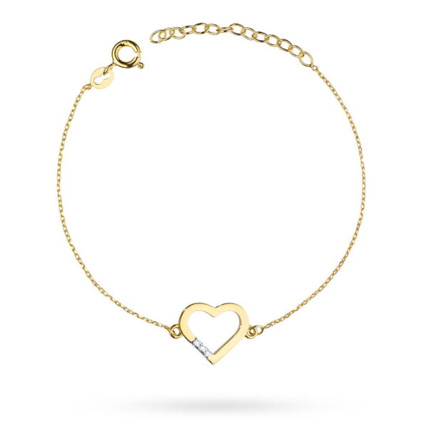 Bransoletka serce z żółtego złota 585 z diamentami 0.015ct