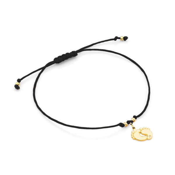 Bransoletka z diamentem 0.005ct, złoto żółte, czarny sznurek – elegancka biżuteria