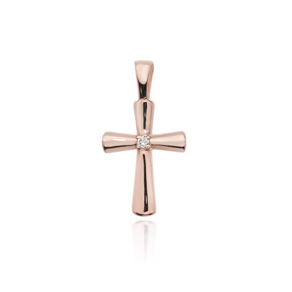 Złoty krzyżyk z diamentem 0.0145 ct – złoto różowe 585