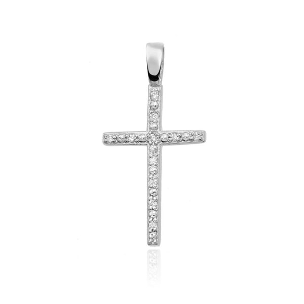 Złoty krzyżyk z diamentami 0.055 ct – złoto białe 585