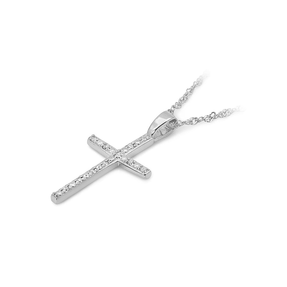 Złoty krzyżyk z diamentami 0.055 ct – złoto białe 585