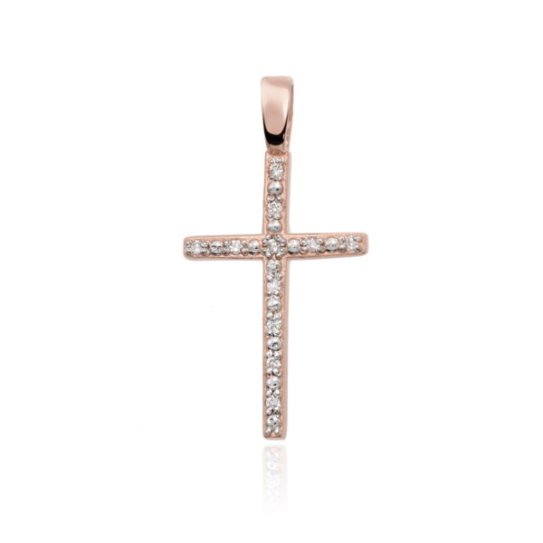 Złoty krzyżyk z diamentami 0.055 ct – złoto różowe 585