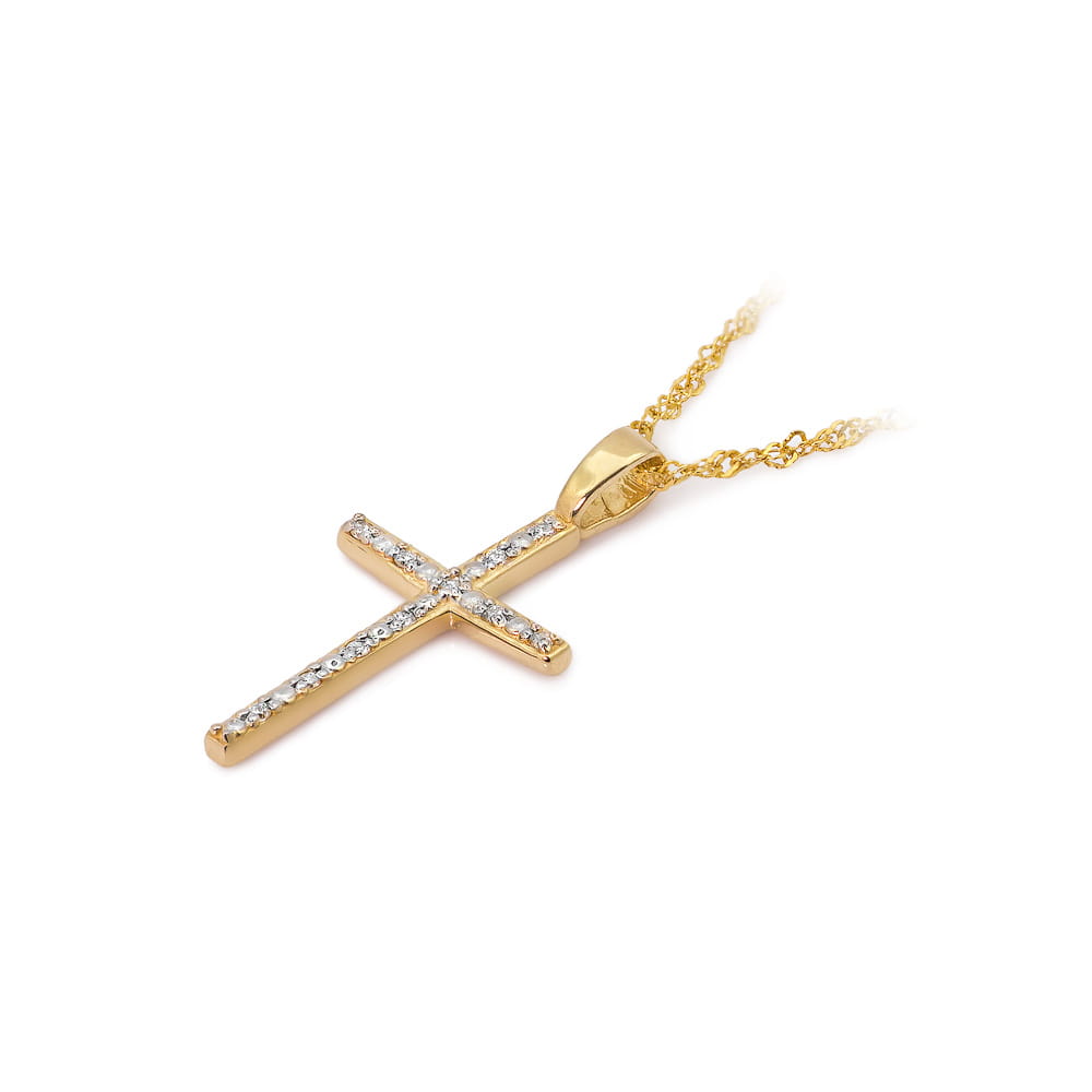 Złoty krzyżyk z diamentami 0.055 ct – złoto żółte 585