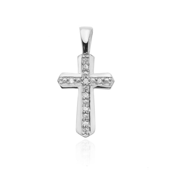 Złoty krzyżyk z diamentami 0.035 ct – złoto białe 585