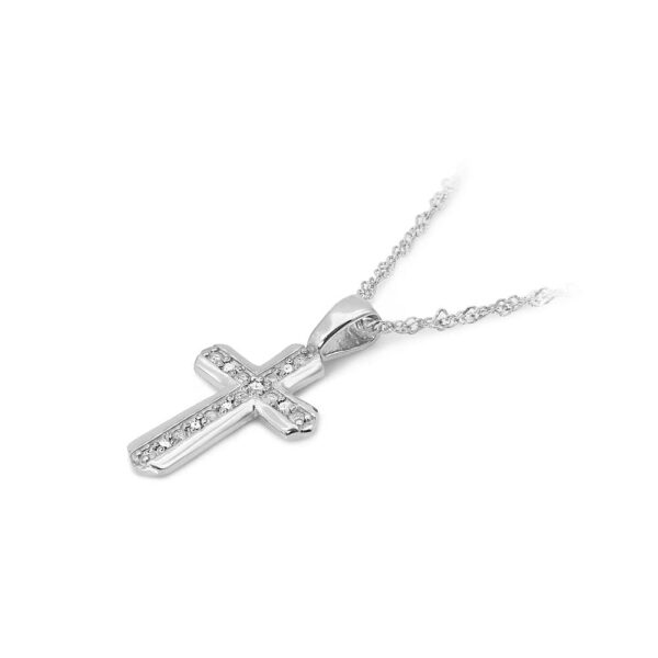 Złoty krzyżyk z diamentami 0.035 ct – złoto białe 585