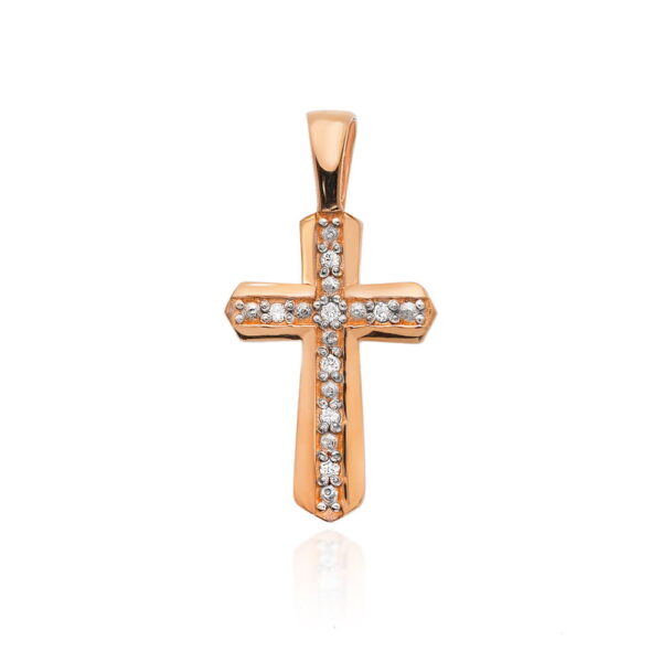 Złoty krzyżyk z diamentami 0.035 ct – złoto różowe 585