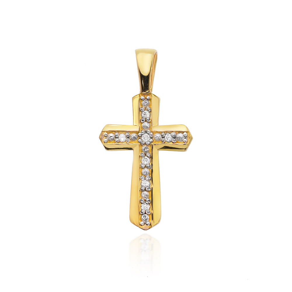Złoty krzyżyk z diamentami 0.035 ct – złoto żółte 585