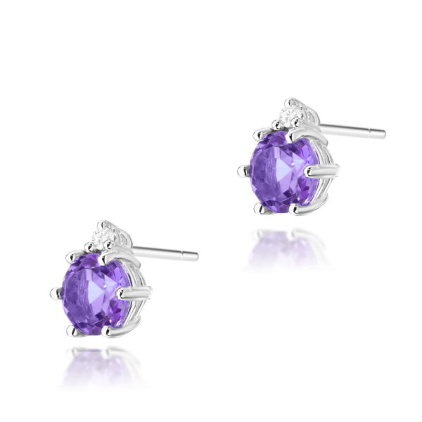 Kolczyki z białego złota 585 z ametystem i diamentami 0.029ct
