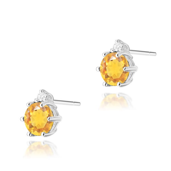 Kolczyki z białego złota 585 z cytrynem i diamentami 0.029ct
