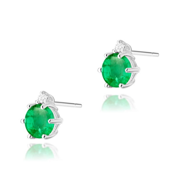 Kolczyki z białego złota 585 z szmaragdem i diamentami 0.029ct