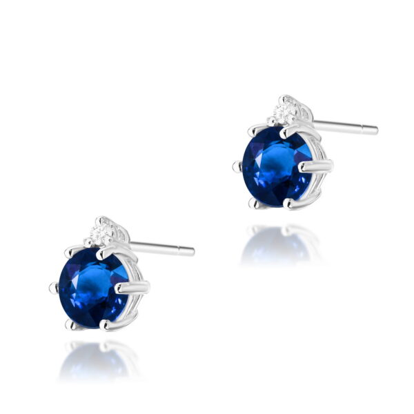 Kolczyki z białego złota 585 z szafirem i diamentami 0.029ct