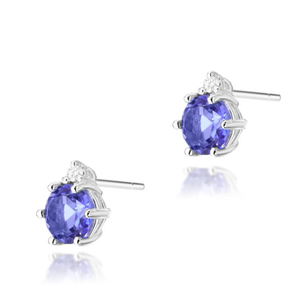 Kolczyki z białego złota 585 z tanzanitem i diamentami 0.029ct