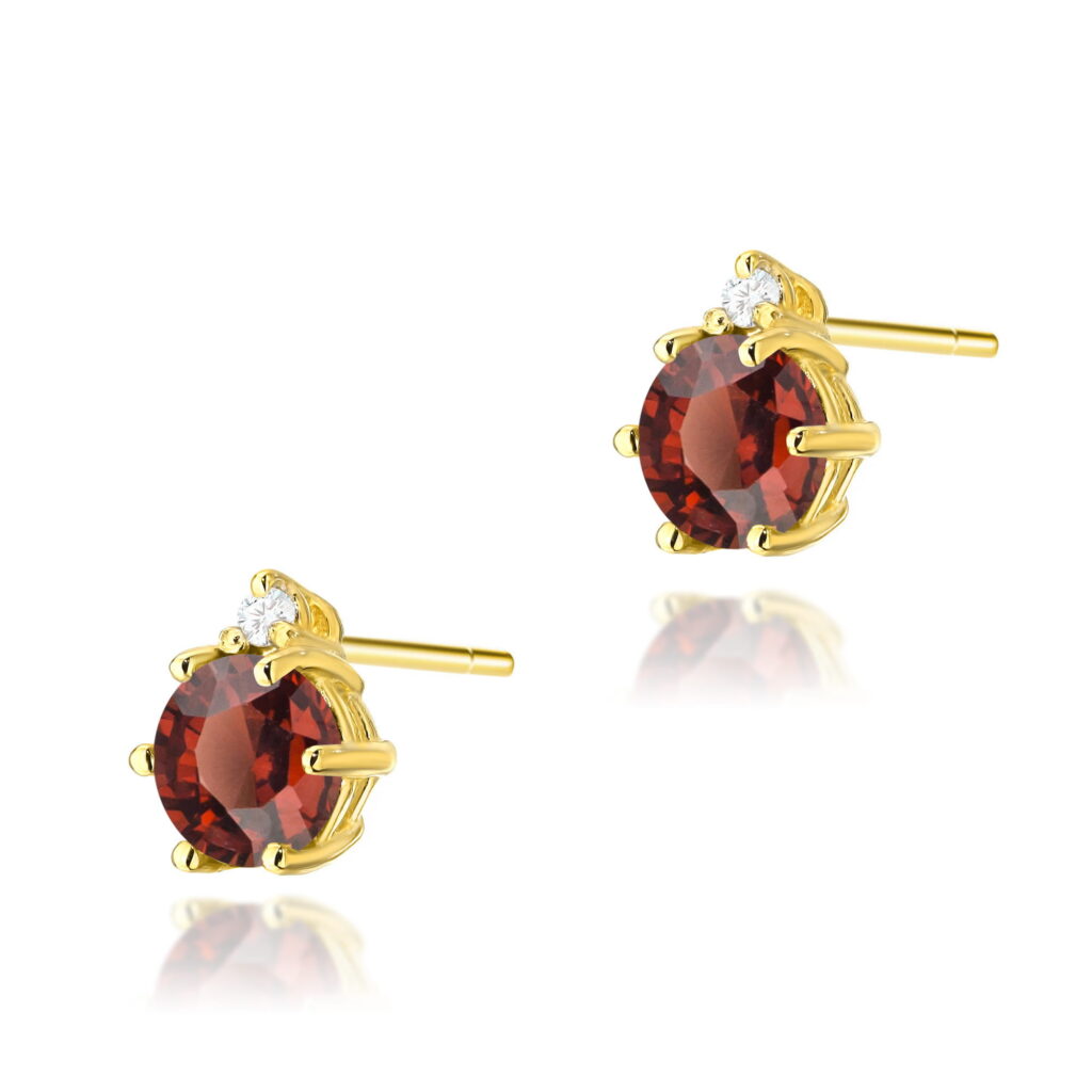 Kolczyki z żółtego złota 585 z granatem i diamentami 0.029ct