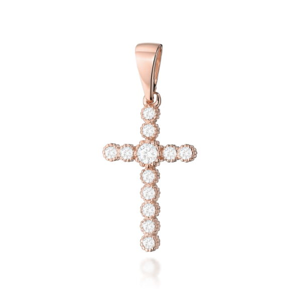 Złoty krzyżyk z diamentami 0.32 ct – złoto różowe 585