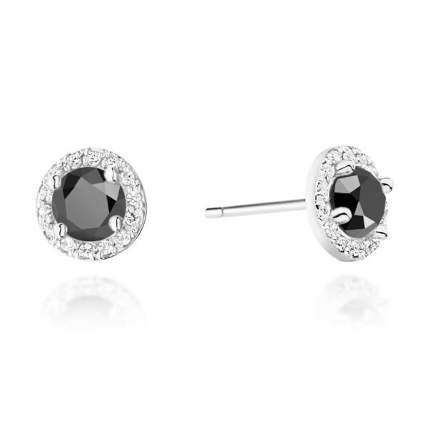 Kolczyki z białego złota 585 z czarnym diamentem i diamentami 0.241ct