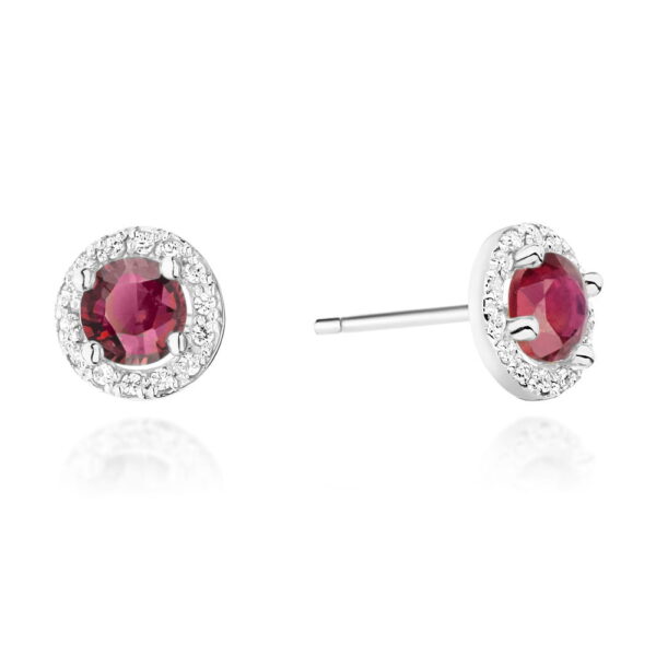 Kolczyki z białego złota 585 z rubinem i diamentami 0.241ct