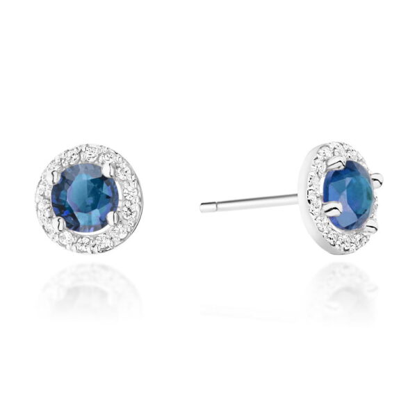 Kolczyki z białego złota 585 z szafirem i diamentami 0.241ct