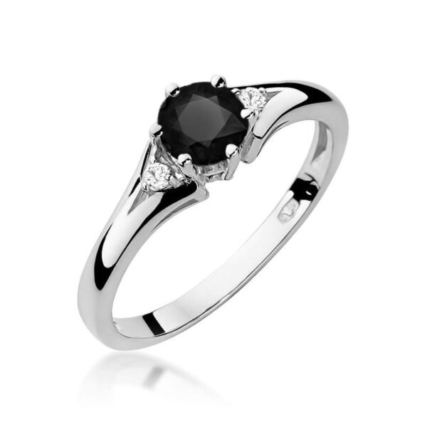 Pierścionek z czarnym diamentem 0,50ct i diamentami – złoto białe 585