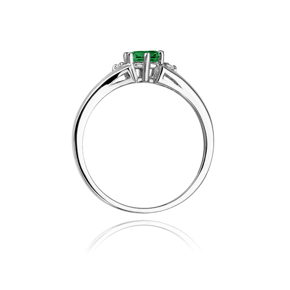 Pierścionek z szmaragdem 0,50ct i diamentami – złoto białe 585