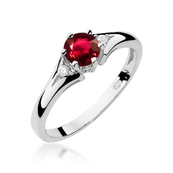 Pierścionek z rubinem 0,60ct i diamentami – złoto białe 585