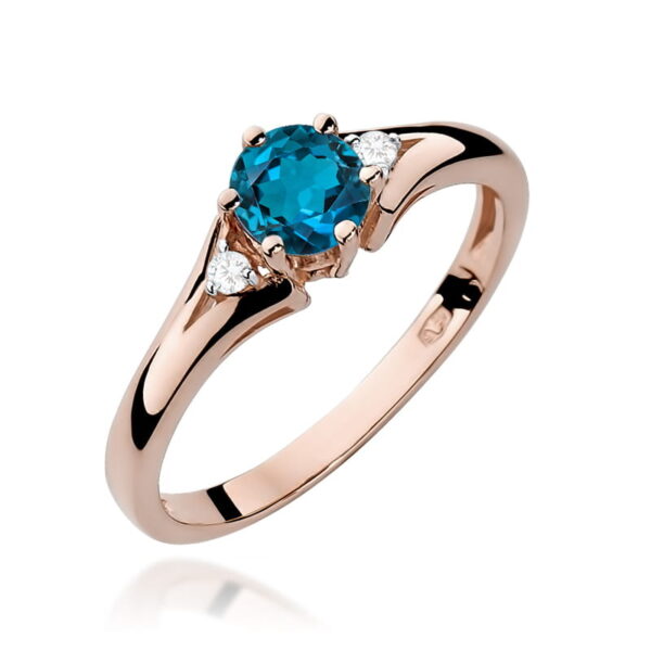 Pierścionek z topazem London Blue 0,50ct i diamentami – złoto różowe 585