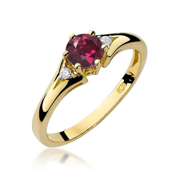 Pierścionek z rodolitem 0,60ct i diamentami – złoto żółte 585