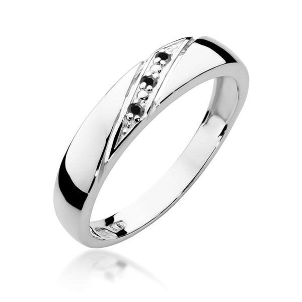 Pierścionek z białego złota 585 z czarnymi diamentami 0.015ct