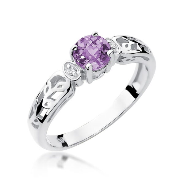 Pierścionek z ametystem 0.50 ct i diamentami w białym złocie 585