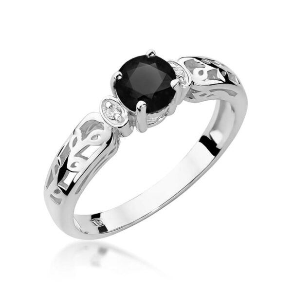 Pierścionek z białego złota 585 z czarnym diamentem 0.50 ct