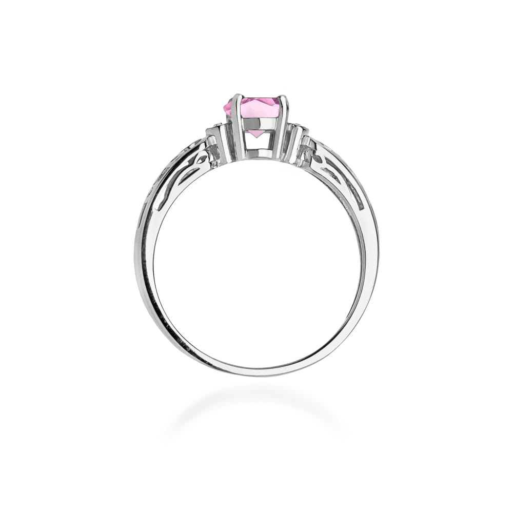 Pierścionek z topazem różowym 0.60 ct i diamentami w białym złocie 585