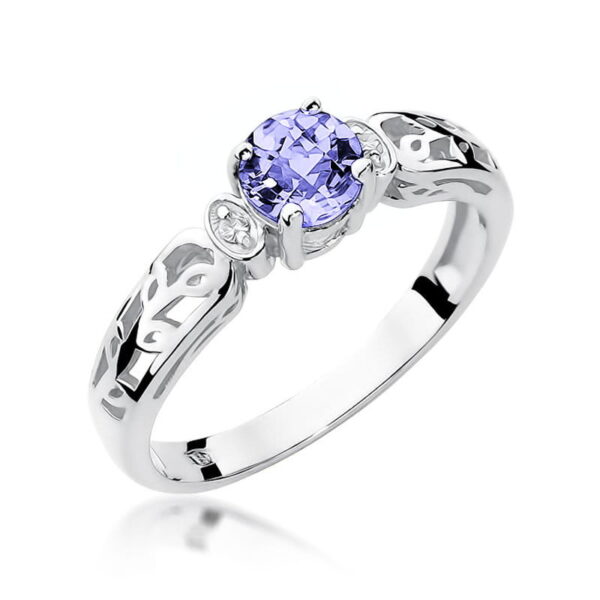 Pierścionek z tanzanitem 0.50ct i diamentami w białym złocie 585