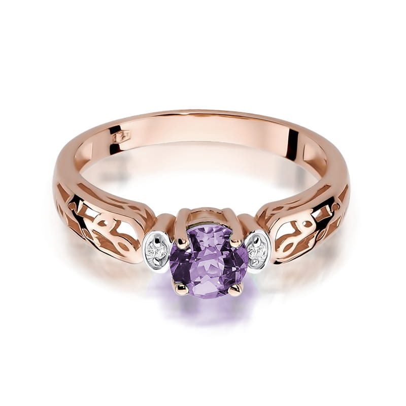 Pierścionek z ametystem 0.50 ct i diamentami w różowym złocie 585 - obrazek 2