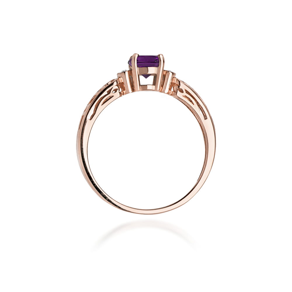 Pierścionek z ametystem 0.50 ct i diamentami w różowym złocie 585 - obrazek 3