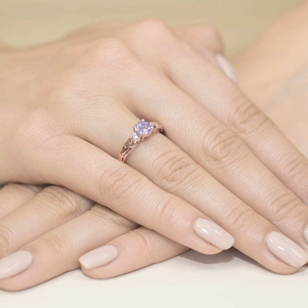 Pierścionek z ametystem 0.50 ct i diamentami w różowym złocie 585 - obrazek 4