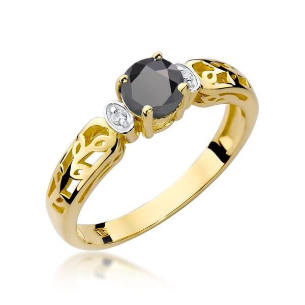 Pierścionek z żółtego złota 585 z czarnym diamentem 0.50 ct