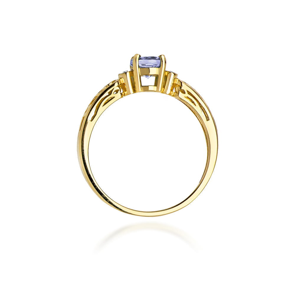 Pierścionek z tanzanitem 0.50ct i diamentami w żółtym złocie 585