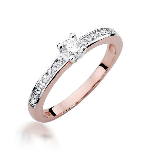 Pierścionek z różowego złota 585 z diamentem 0,20 ct i 16 diamentami – Aurora Diamond
