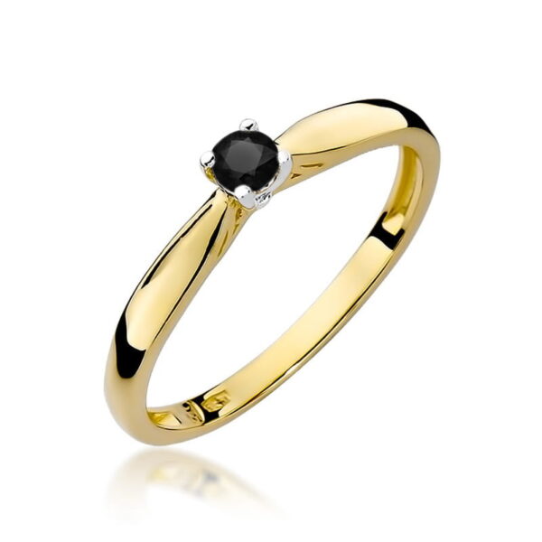 Pierścionek z żółtego złota 585 z czarnym diamentem 0.12 ct