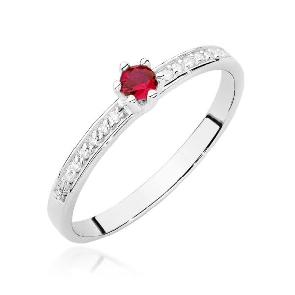 Pierścionek z rubinem 0,15ct i diamentami w białym złocie 585